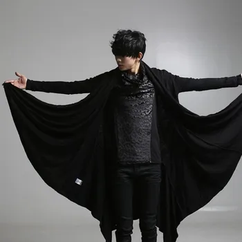 

New Asymmetric Length Long Sleeve Korean Mens T-Shirt Loose Fit High Quality Brand Man Clothes Tops Solid Black Fashion Clothes