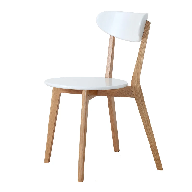 Обеденный стул из твердой древесины простой Одноместный Многофункциональный домашний стул простой белый дуб спинка