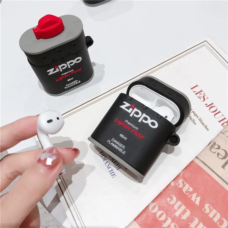 3D Мода Смешные ZIPPO масляные бутылки корпусы гарнитурные для Apple Airpods 1/2 Милые силиконовые защитные наушники чехол Аксессуары