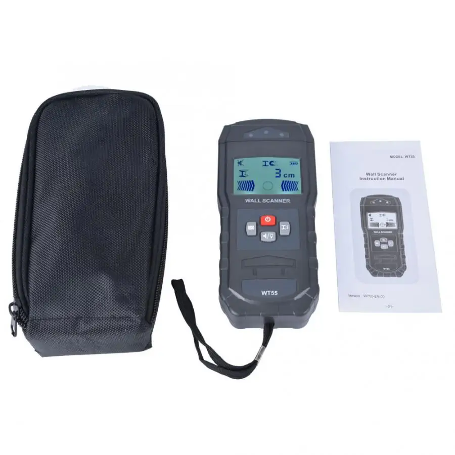 

WT55 Handheld Stud Wood Wall Center Finder Scanner LCD Metal Live Wire Detector Tool for Metal Studs Pipes Rebars Joists
