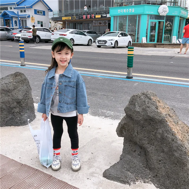 

2019 Autumn New Style Childrenswear Girls Back Cool Pocket Denim Shirt Baby Jeans