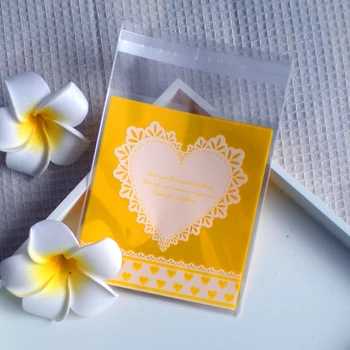 

100pcs Yellow Plastic Bag Envelope Self Adhesive Stationery Storage Bags Craft Heart Gift Bag Office School Supplies