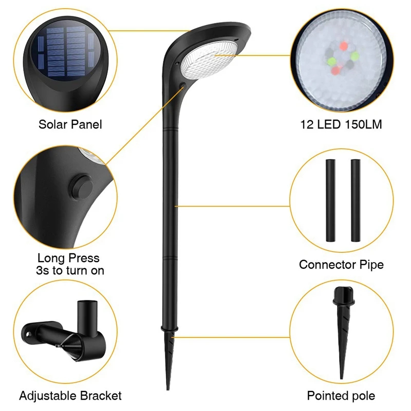 Top-12 LED Outdoor Solar Lights Waterproof Flood Landscape Lamps Path Light for Yard Garden Patio Porch Pool Driveway Pathway 2