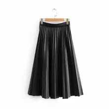 Женские повседневные Модные гофрированные расширяющиеся книзу Юбки миди из искусственной кожи с высокой талией