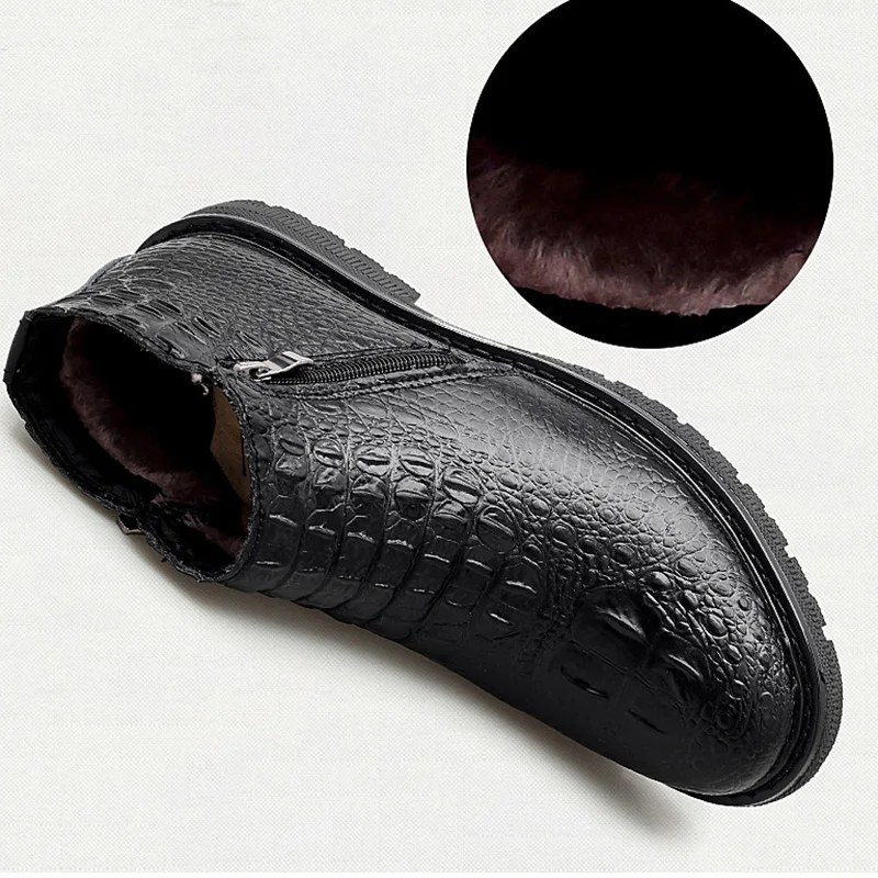Merkmak/мужские ботильоны с узором «крокодиловая кожа»; Зимняя мужская обувь из натуральной кожи на молнии; мягкие повседневные теплые зимние ботинки; мужская обувь на плоской подошве