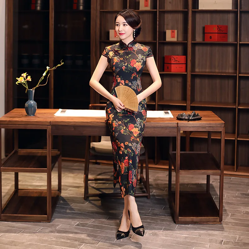 Sheng Coco китайские платья Длинные Ретро Cheongsam с цветочным принтом винтажные Qipao традиционная одежда для выпускного вечера Женские Большие размеры 3XL 4XL
