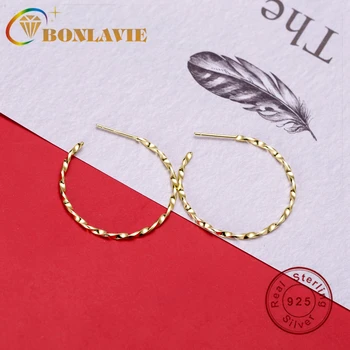

BONLAVIE S925 Sterling Silver Twist Earring Simple Big Earring C-type Classic Earring Hoops Earrings Fine Jewerly