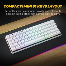 Dk61 snowfox mecânico mini teclado bluetooth quente swappable destacável cabo rgb teclado de jogos sem fio