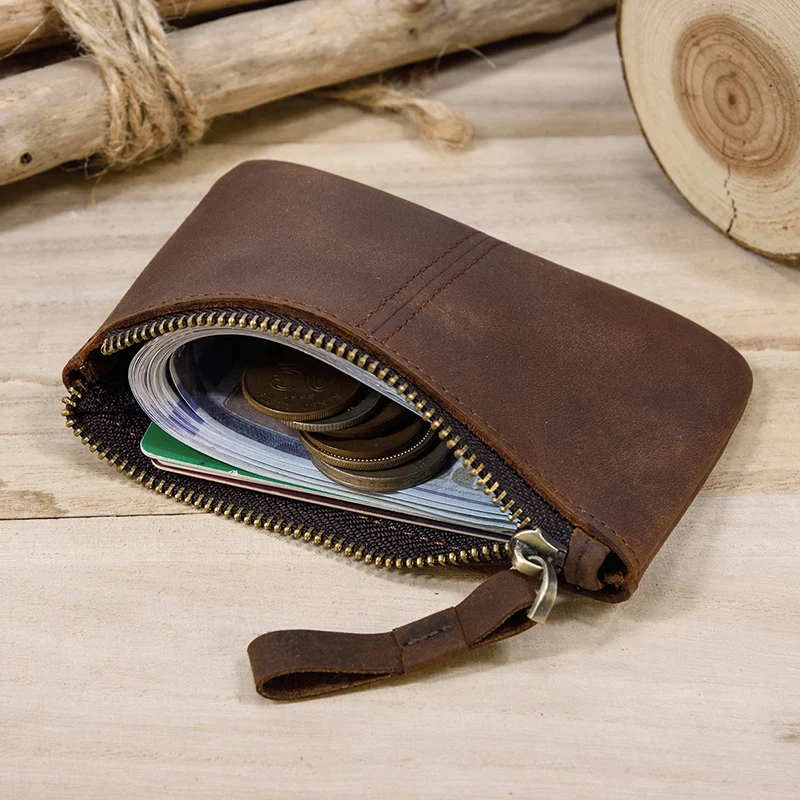 Portefeuille en cuir véritable avec fermeture éclair pour homme, mini sac à main court, porte-cartes, porte-monnaie, portefeuilles d'embrayage pour homme, naturel Wowen