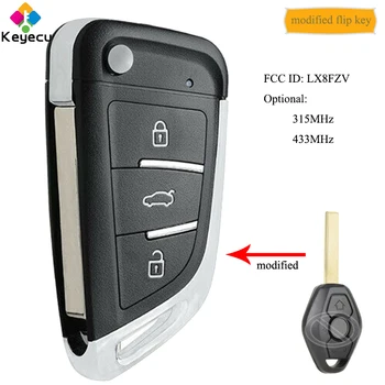 

KEYECU Replacement Modified Flip Remote Key With 3 Button & ID44 Chip & HU92 blade - FOB for BMW E81 E46 E39 E63 E38, EWS LX8FZV
