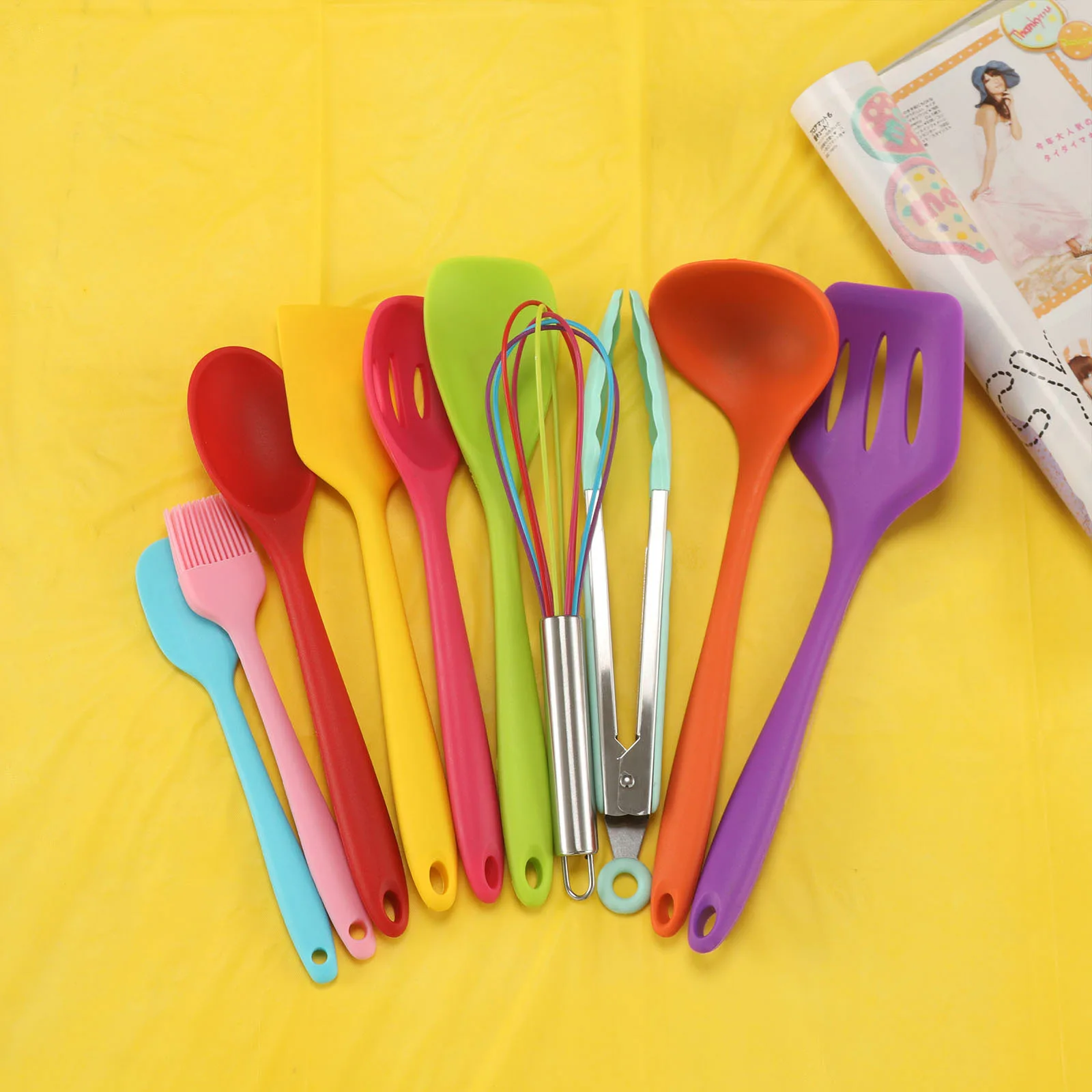10pcs Kitchen Silicone Non-stick Cooking Spoon Spatula Ladle Egg Beaters Utensils Kitchenware Set Accessories Supplies