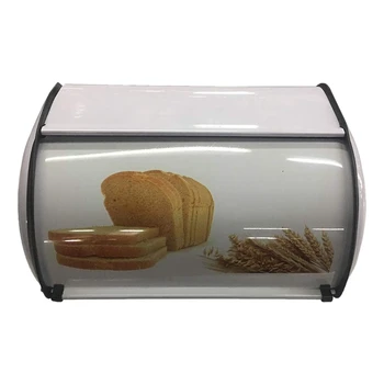 

French Vintage Bread Box Storage Bin Rollup Top Light Coated Small Drum Type Bread Iron Snack Boxes for Kitchen Home Decor