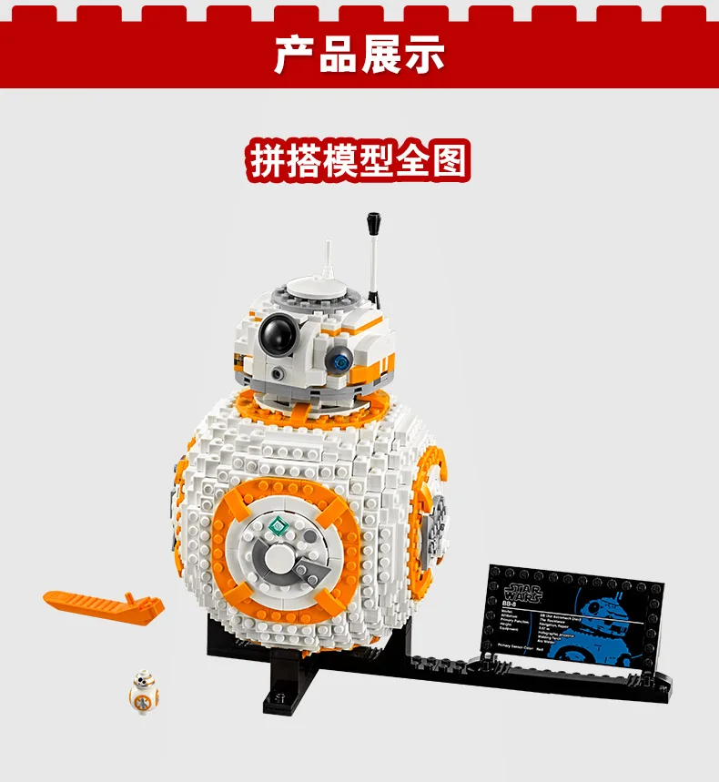10906, Звездные войны, миниатюрные BB-8, дроид, робот, обучающий строительный блок, кирпичи, игрушки, совместимые с 75187 фильмом
