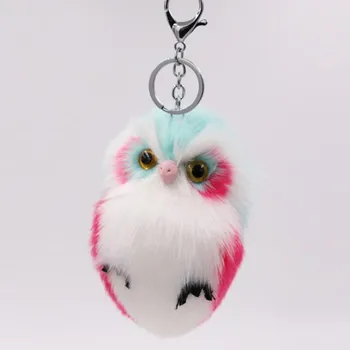 

1pc New Rabbit Hair Key Chain Owl Shape Car Bag Pendant Charm Keychain Plush Toy Key Ring