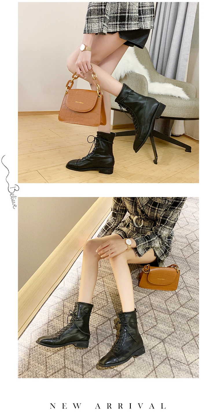 Lace Up Women's Short Boot Rubber Boots Shoes Round Toe Low Heels booties Bootee Woman Booties Ladies Mid-Calf Rain Autumn