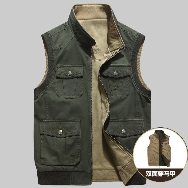 

Spring And Autumn Waistcoat Men's Double-sided Wear Pure Cotton Casual Middle-aged MEN'S Waistcoat Daddy Clothes Vest Large Size