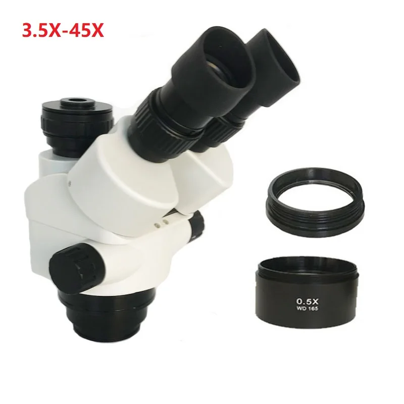 Новая модель 7X-45X Simul-Focal Тринокулярный зум стерео микроскоп головка 0.5X 2.0X C-Mount 0.5X промышленный ювелирный ремонт телефона pcb