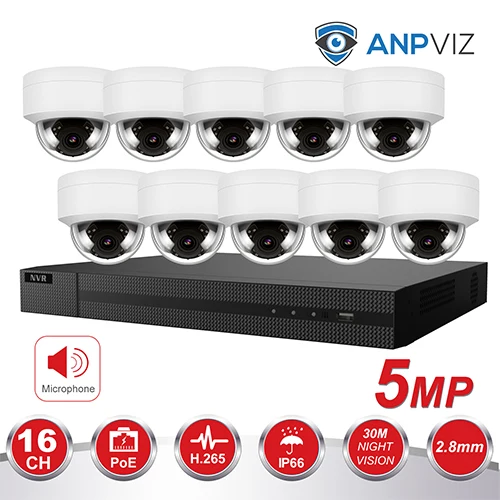 16ch 5MP Dome IP Camera NVR KIT H.265 Hikvision OEM POE 4K NVR 8/16pcs Outdoor POE Video Surveillance Audio Cameras - Цвет: 10 Fixed Dome KIT