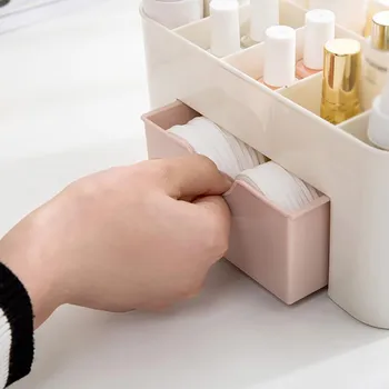 

Plastic Desktop Cosmetic Box with Small Drawer Multi-functional Desk Storage Box Makeup Box Organizer Storage Accessories