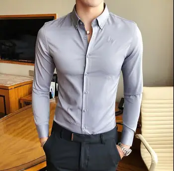 

Fall winter long-sleeved shirt men's anti-wrinkle shirt maa1 solid color slim youth K1108-02-04
