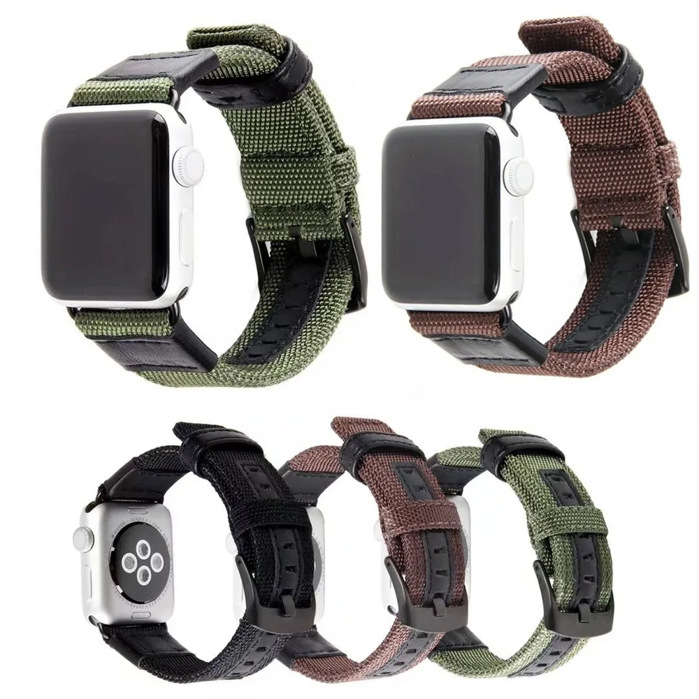 Ремешок из натуральной кожи для Apple Watch 6 5 40 44 мм нейлоновый плетеный браслет iWatch SE