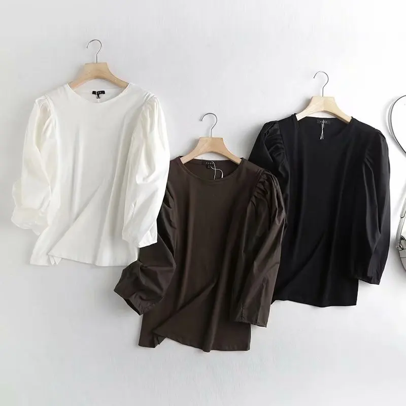 

Womenâ€˜s Shirt Za 2020 Cotton Office Lady Solid Blose Three-Quater Sleeve England Style Mujer Tops