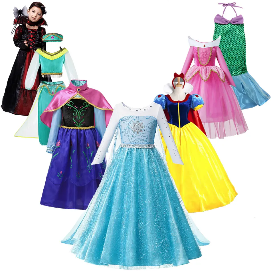 

Girls Elsa and Anna Cosplay Dress Kids Belle Princess Costume Children Gown Snow White Dress for Girls