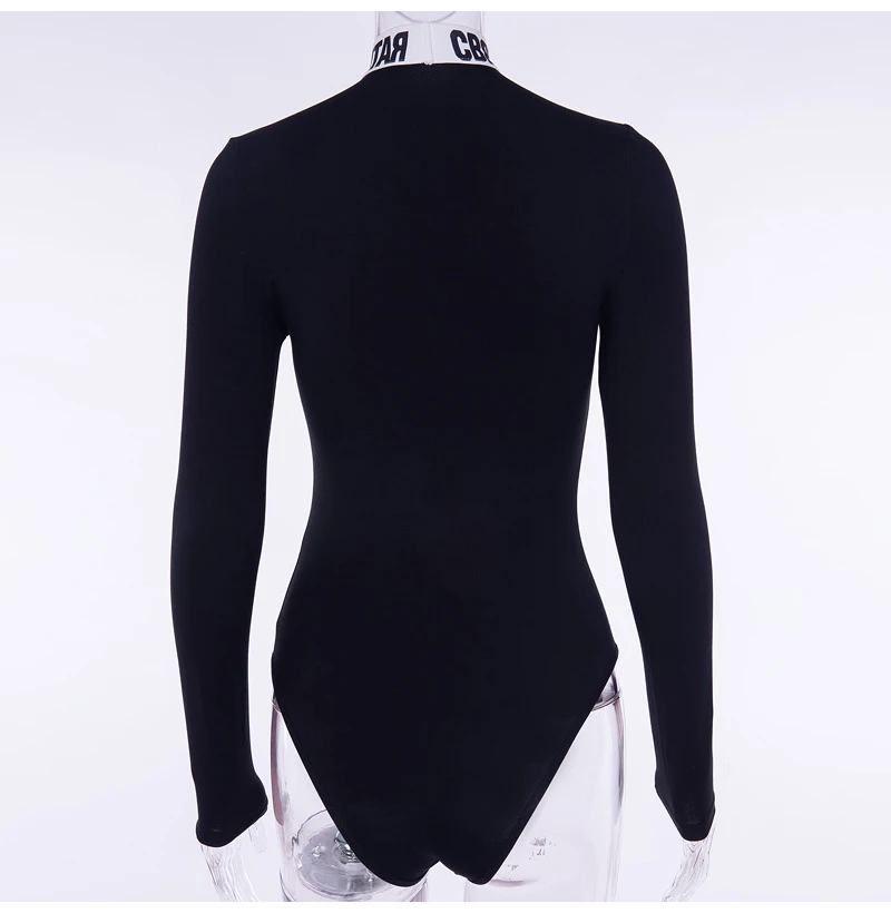 2020 Turtleneck Long Sleeve Bodysuits Women Casual Letter Printed Mock Neck Spring Autumn Skinny Tops Playsuits Moda Feminina