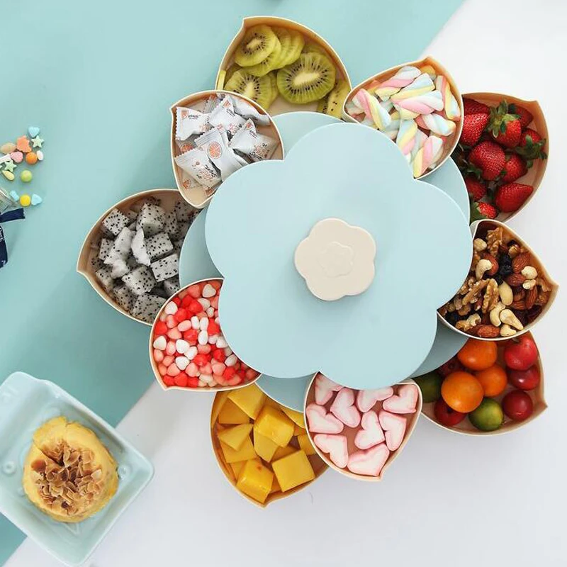 

5 Grids Petal-Shape Rotating Plastic Storage Box Seeds Nuts Candy Dry Fruit Snack Box Container Organizer Rotating Desktop Decor