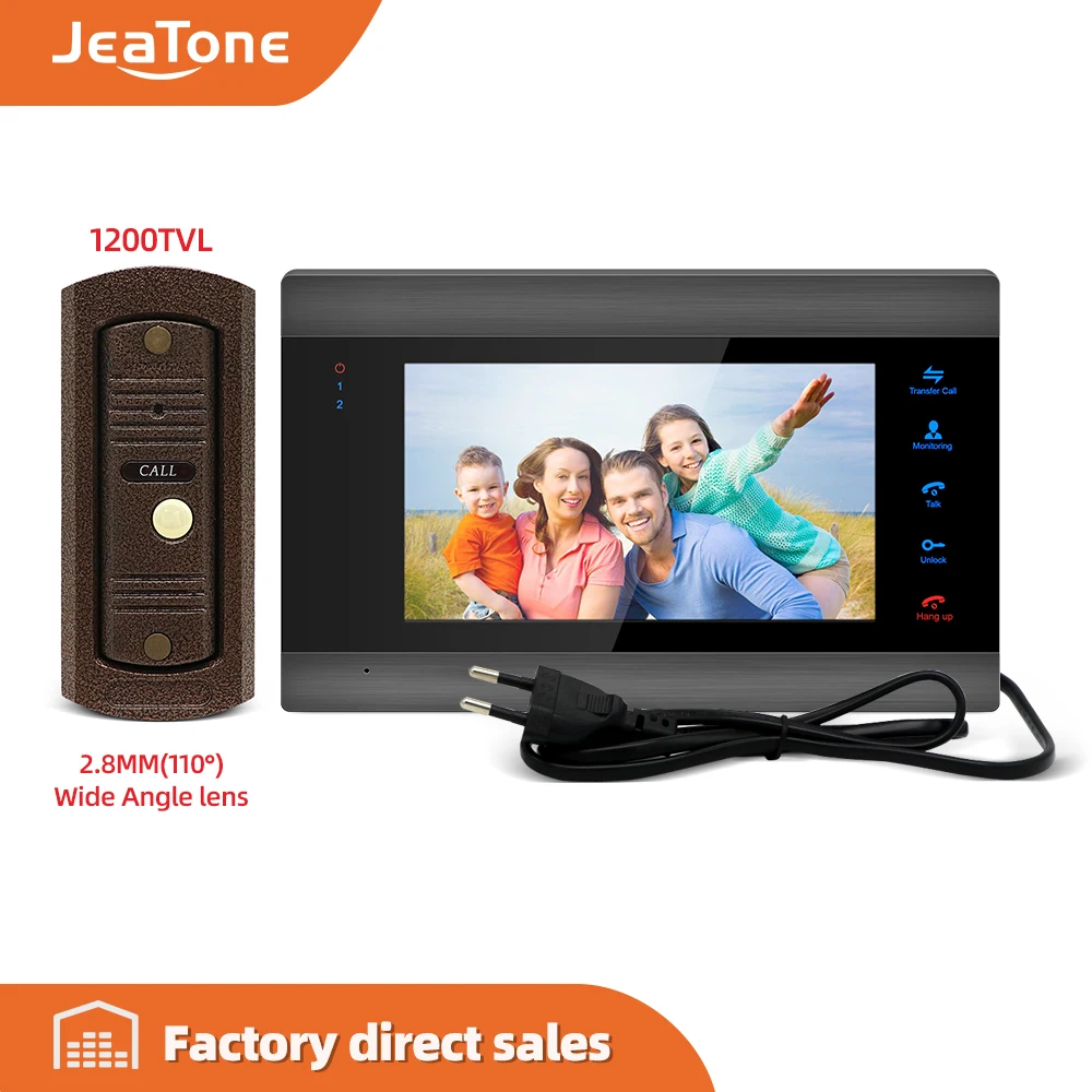 Home Intercom Video Door Phone Built-in Power White/Black 7 inch Monitor 1200TVL Wide Angle Lens Doorbell Video Intercom System