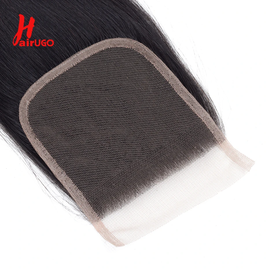 HairUGo Straight 4x4 Lace Closure Natural Hair Closure Brazilian Human Hair With Baby Remy Extensions Transparent