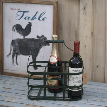 

retro antique green 6 bottle wine metal holder