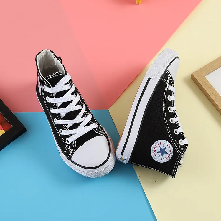 Children Casual Shoes Unisex Classic High Top Girls Canvas Shoes Student Lace Up Sneakers for Boys New Toddler Shoes - Цвет: Черный