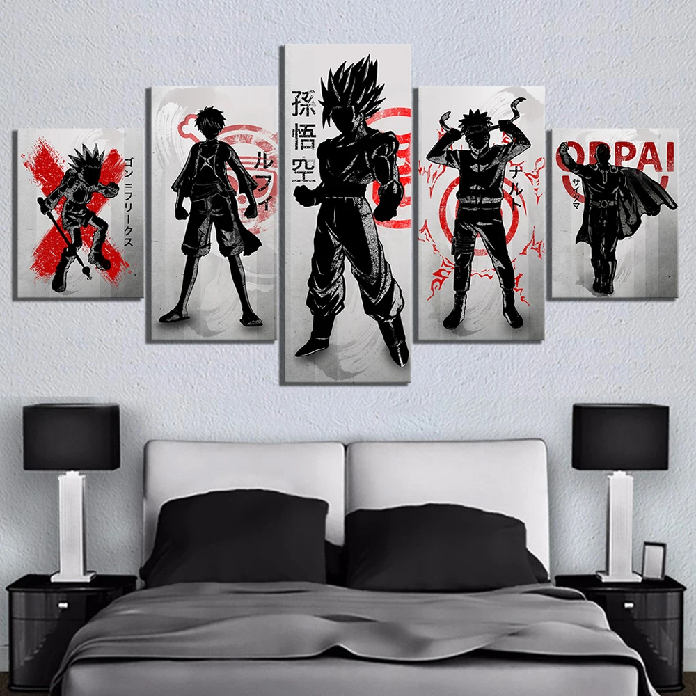 Online 5 stück Anime Manga Cartoon Zeichen Kunstwerk Leinwand Gemälde Drache Ball Ein Stück Goku Naruto Luffy Wand Kunst für Home decor