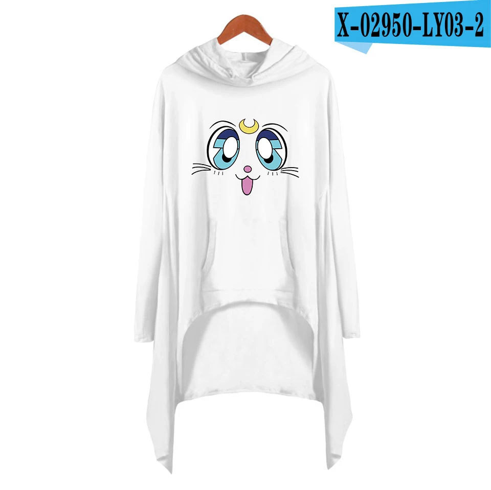 Сейлор Мун 90s мультфильм Толстовка Harajuku Ulzzang Толстовка женские толстовки в богемном стиле осенние креативные длинные женские пуловеры - Цвет: white