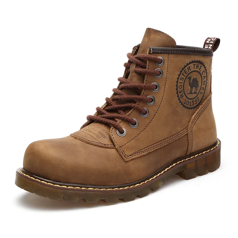 

HUANGLING Camel Hight-top MEN'S SHOES Winter New Style Men Casual Martin Boots Men's England Retro Workwear Men's Leather Boot