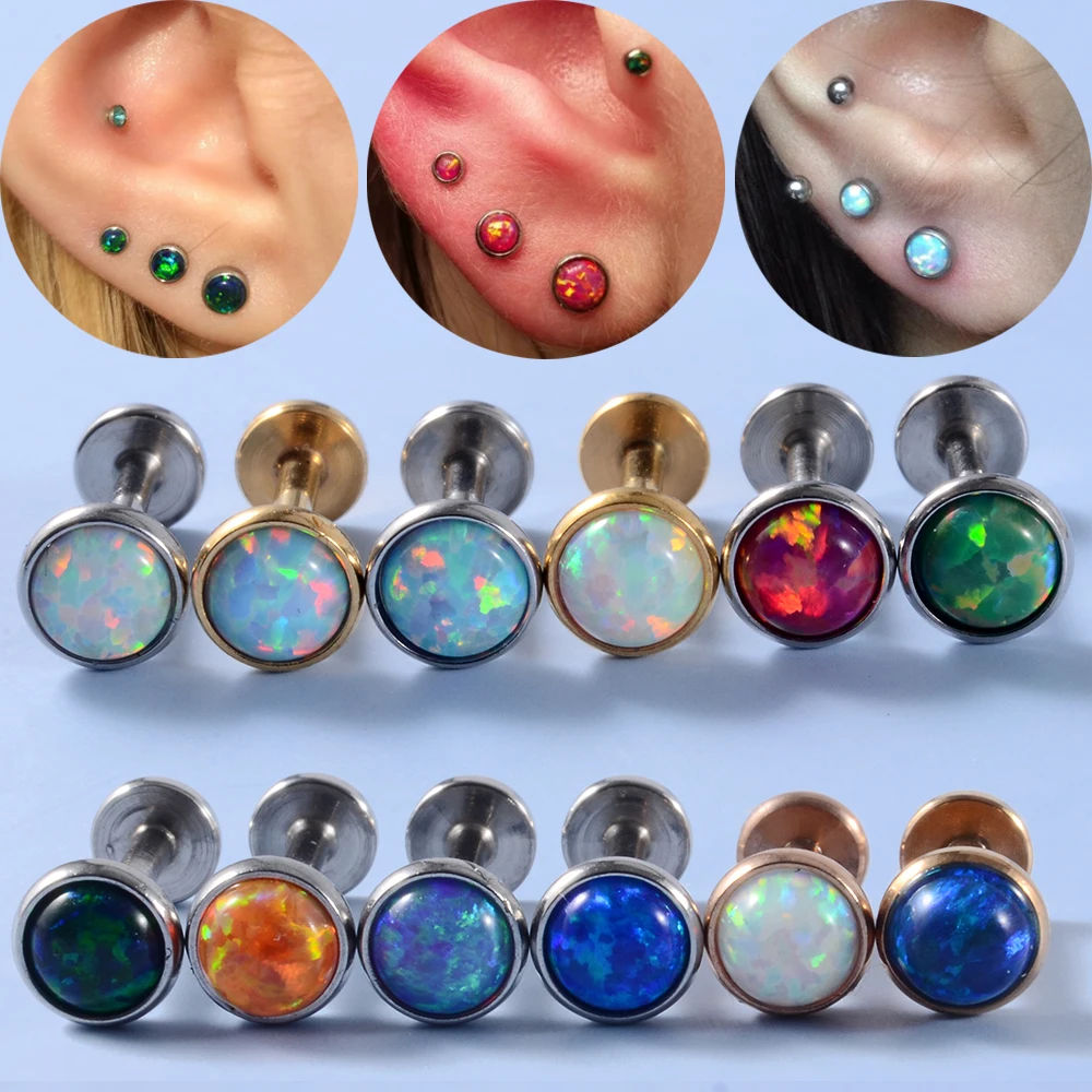 1 Pz Filo Interno Labret Stud Opal Lip Studs Helix Ear Tragus Cartilagine Base Piatta Orecchino Lip Ring Body Piercing Gioielli 16G