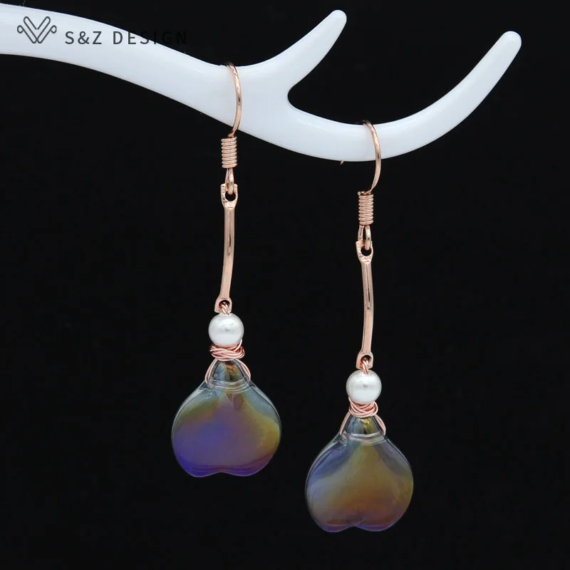 

S&Z 585 Rose Gold Lovely Heart-shaped Acrylic Dangle Earrings Hook Simple Anti-allergy Eardrop For Women Girl Wedding Jewelry