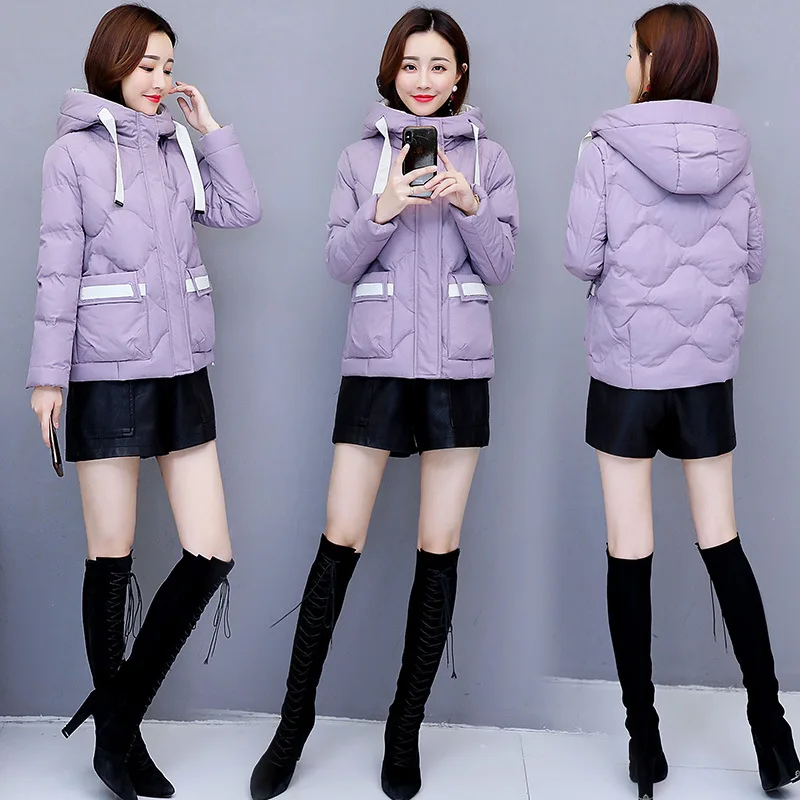 

2019 Winter Fashion Hooded Cotton-padded Clothes Women's Short Thick Slimming Warm Contrast Color Short Cotton Coat Students Ver