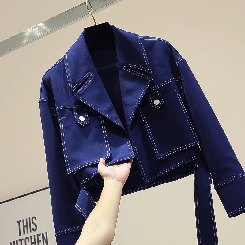 

Small Coat Women's Autumn 2019 New Korean Loose Short Retro High Waist Jacket Blue Jaqueta Feminina Coats and Jackets Women