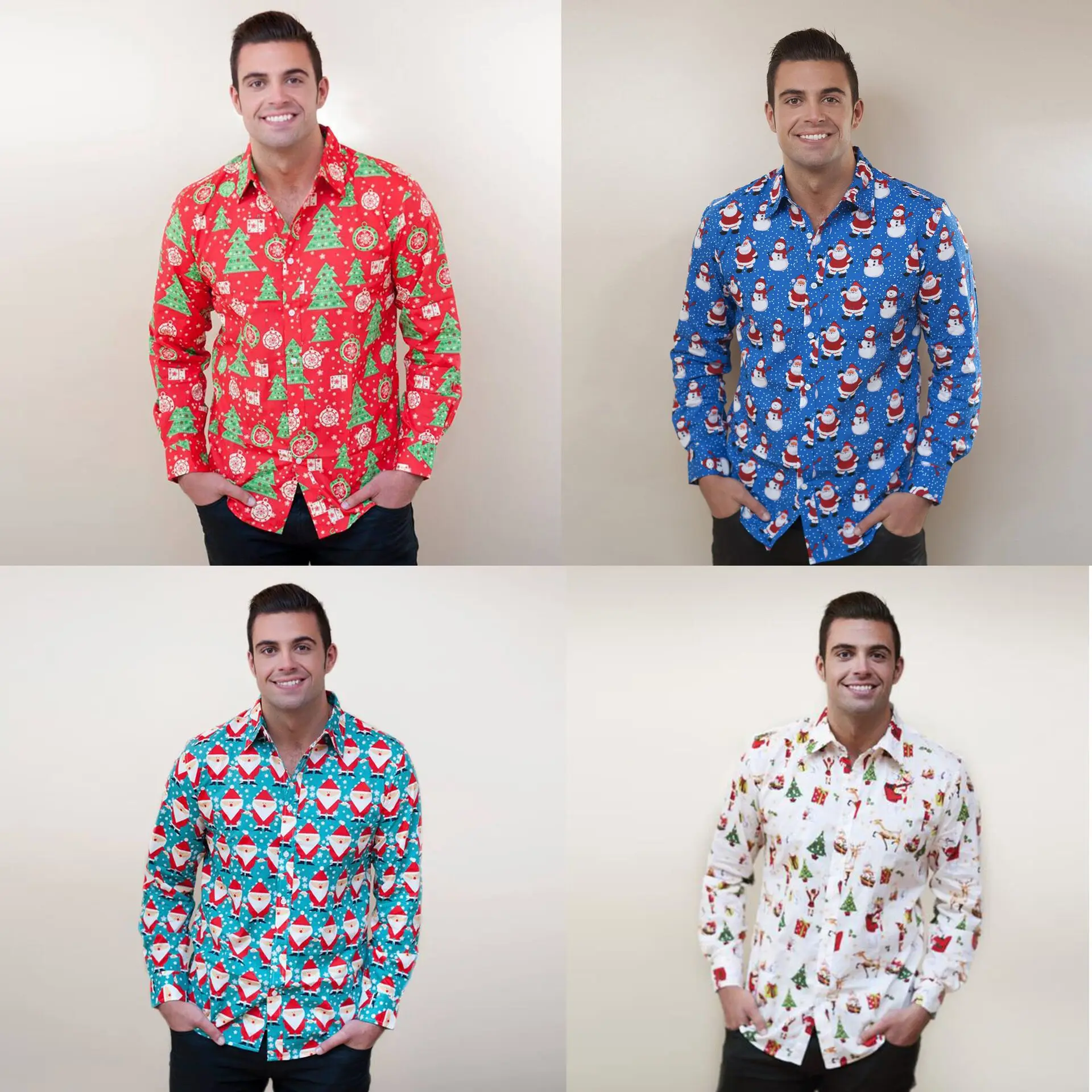 

fashion Christmas cartoon printed men's lapel shirt hawaiian shirt men long sleeve shirt flannel shirt men men dress shirts