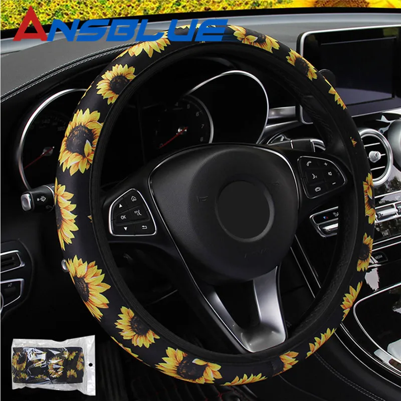 

Steering Wheel Cover Fashion Car Styling Floral Print Sweat Absorption Wear Resistant Cute Sunflower Stretchy Neoprene Non Slip