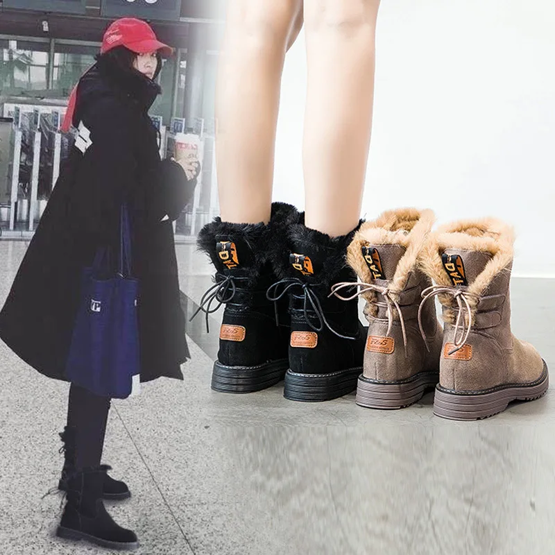 SWONCO/зимняя обувь на танкетке, увеличивающая рост; женские зимние ботинки; кожаные ботинки со шнуровкой сзади; Новинка года; женские ботильоны; хлопковая зимняя обувь на платформе