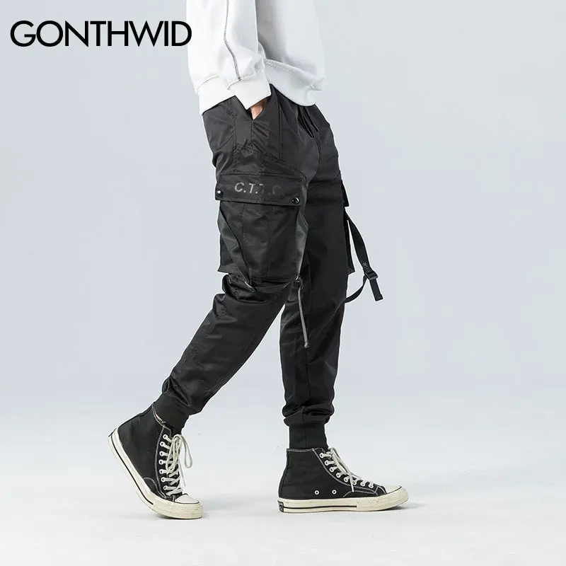 

GONTHWID Side Pockets Ribbon Buckles Cargo Harem Pants 2023 Hip Hop Casual Joggers Pants Streetwear Fashion Sweatpants Trousers