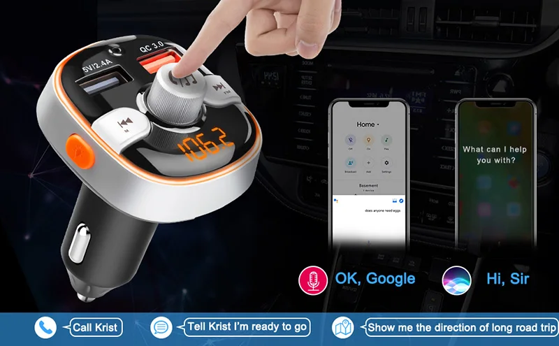 QC3.0, автомобильный Bluetooth 5,0, fm-передатчик, беспроводной, громкая связь, аудио приемник, авто MP3 плеер, двойной USB, быстрое зарядное устройство, автомобильные аксессуары