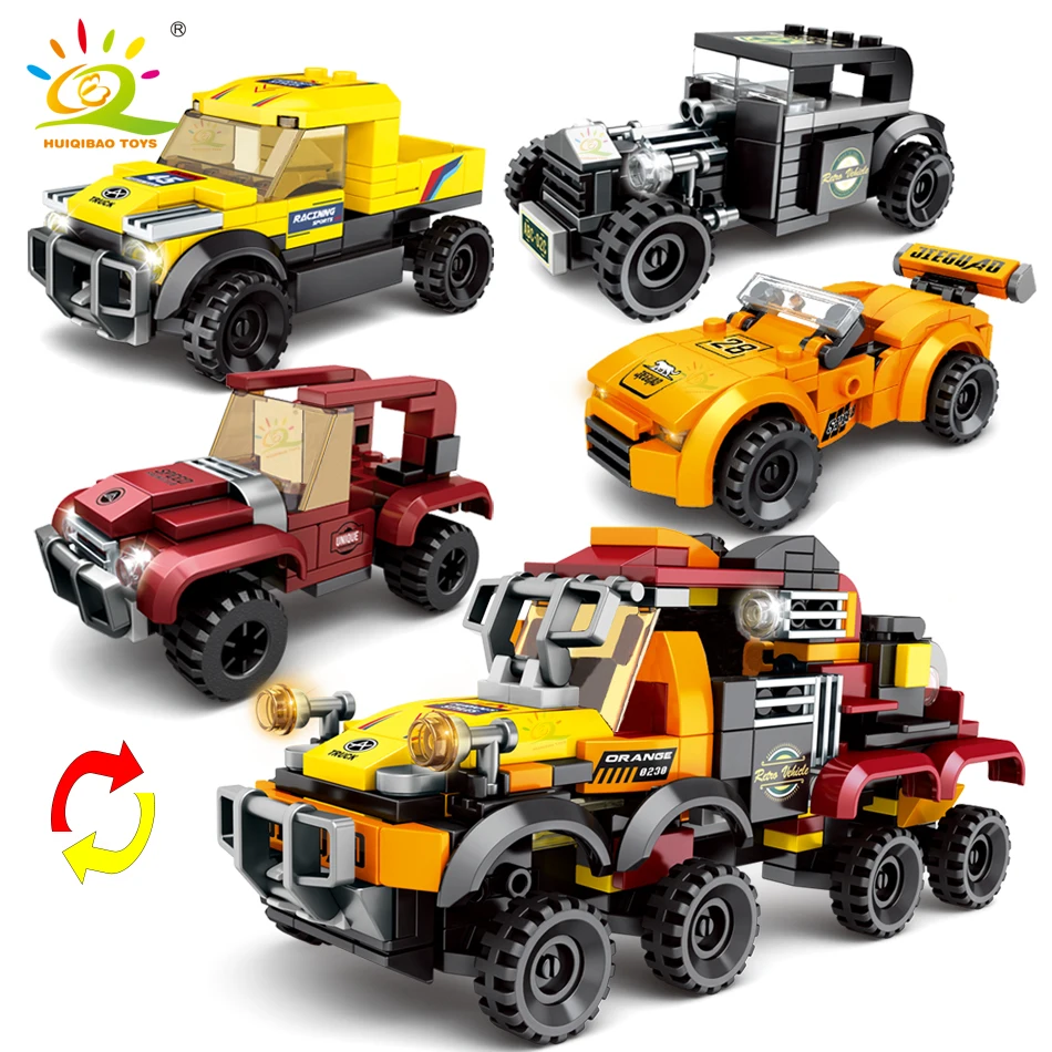 HUIQIBAO 359pcs 4in1 City Speed Champion Racing Car Building Blocks Automobile 4 Sport Super Racers Figures Bricks Children Toys