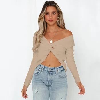 

2019 Autumn Winter Sexy Off Shoulder Black Pink Streetwear Sweater Women Long Sleeve Knitted Crop Top Slim Solid Sweater Jumper