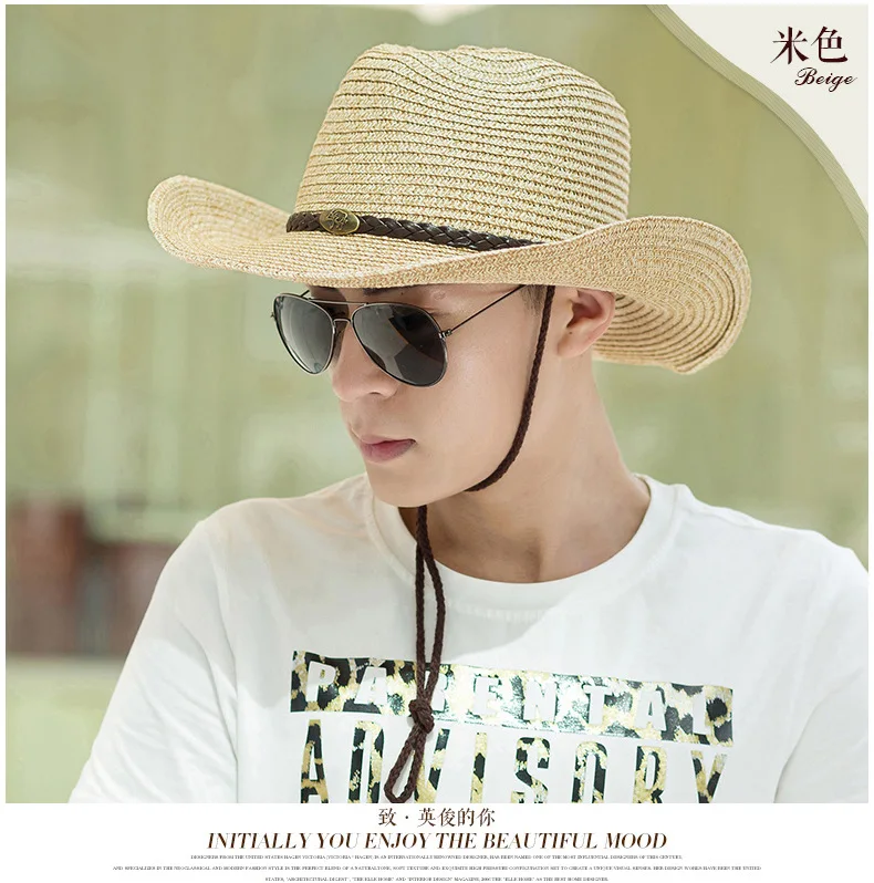 Vintage Western Cowboy Hat For Men Women Summer Straw Hats Cowgirl Jazz Cap Wide Brim Sun Caps Sombrero Foldable Hat