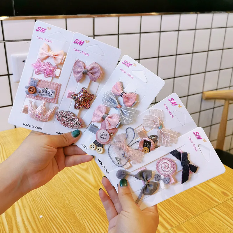 4 Piece Korean Fashion Children's Hairpins Hairpins Sweet Cute Girl Princess Cartoon Flower Bow Duckbill Clip Hair Accessories