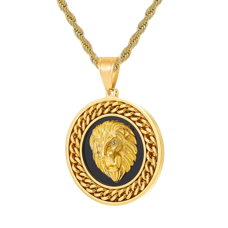 

HIP Hop Gold Color Stainless Steel Bling Full CZ Iced Out Rope Chain Cuban chain Lion Pendants & Necklaces for Men Jewelry